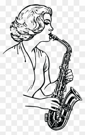 Free Clipart Of A Black And White Woman Playing A Saxophone - Playing A On A Saxophone