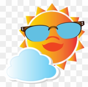 Colorful Cartoon Sun With Glasses And Cloud - Drawing Colorful Cartoon Sun With Glasses And Cloud - Drawing