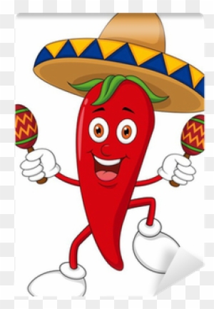 Happy Chili Pepper Dancing With Maracas Wall Mural - Mexican Chili Vector