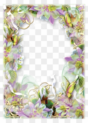 Photo Frame Spring Flowers And Butterflies - Butterflies Spring Flower Borders Clip Art