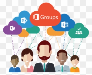 Illustration Showing Group Of 5 People With Clouds - Welcome To Office 365