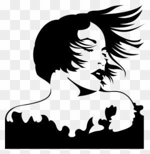 Female Silhouette - Hair Blowing In Wind Clipart