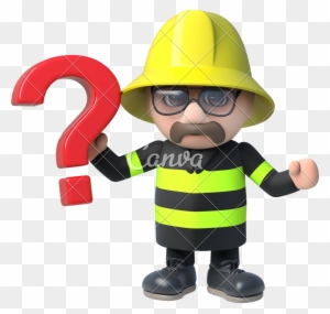 3d Funny Cartoon Fireman Character Holding A Question - Question Mark Firefighter