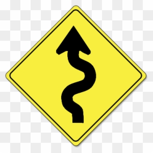 B) Drive Carefully For Winding Road Ahead C) Uneven - Winding Road Ahead Sign