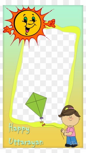 Girl Flying Kite Frame - Happy Sun Embroidery Design