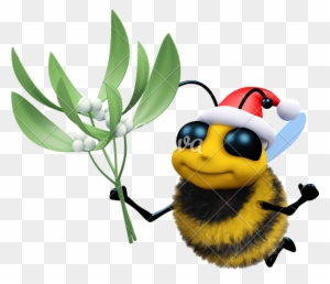3d Santa Honey Bee With Mistletoe - Abeille Noel
