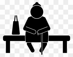 The Old Lady Is Sitting On The Park Bench - Pictogram