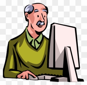 Vector Illustration Of Retired Elderly Senior Citizen - Computer Class Clipart