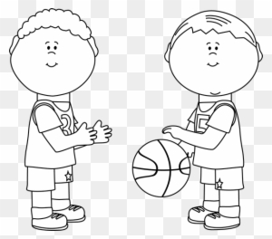 Black And White Boys Playing Basketball Clip Art - Two Boys Playing Clipart Black And White