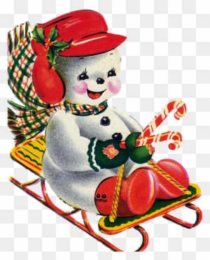 Vintage Snowman On Sled - Vintage Snowman Christmas Cards