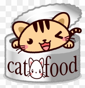 トラ猫イラストのキャットフード 野良猫は草の上でキャットフードを見つけます。白い背景に