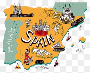 Renting A Property In Spain - Fotoprint: Illustrated Map Of Spain By Daria_i, 61x46cm.