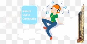 Renting Now - Running And Listening To Music Cartoon Png