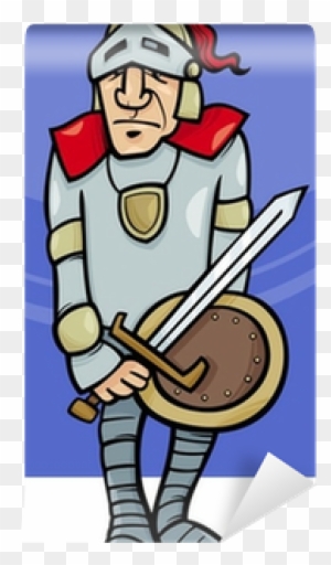 Knight With Sword Cartoon Illustration Wall Mural • - Knight