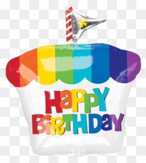 18" Happy Birthday Rainbow Cupcake Foil Balloon - 21" Happy Birthday Rainbow Cupcake - Mylar Balloons