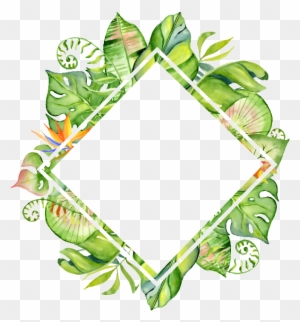 Hand-painted Rhomboid Leaf Frame Png Transparent Material - Watercolor Tropical Leaves Border