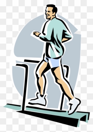 Vector Illustration Of Fitness And Exercise Workout - Cartoon Man Running Treadmill