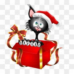 Cat Cartoon Christmas Gift-jpeg 2000 - Funny Cat Cartoon On Christmas Gift Card