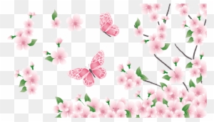 Spring Branch With Pink Flowers And Butterflies Png - Flowers And Butterflies Png