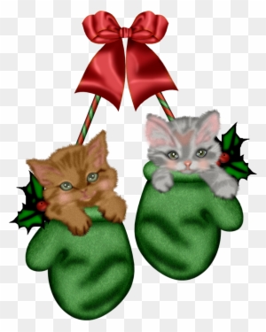 Christmas Kitty Mittens Clip Art - Cat In Christmas Stocking Clip Art