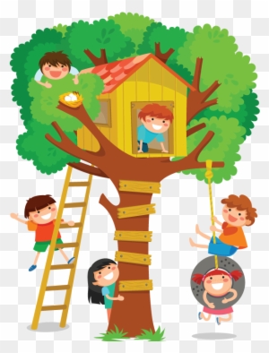 The Children Played Up In The Tree House - Png Image Kids And Tree