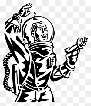 Vector Illustration Of Science Fiction Space Astronaut - Astronaut With Ray Gun Cartoon