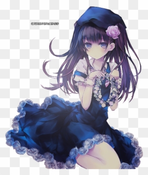 Anime Girl Dark Blue Render