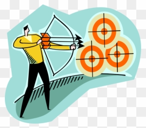 Vector Illustration Of Archer Shoots Bow With Three - Aims And Objectives Clipart