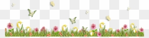 Grass With Butterflies And Flowers Png Clipart Spring - Flower And Butterfly Png