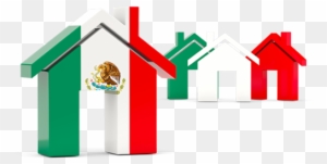 Three Houses With Flag - Mexico Flag