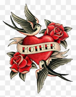 Colorfultattoo Heart Love Roses Birds Mother Tattoo - Old School Heart Tattoo