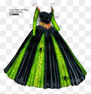 A Black Ballgown With A Flared, Full Skirt And Long - Spider Web Dress Drawing