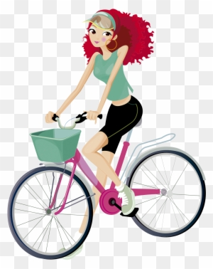 Mujer Pelirroja En Bicicleta - Fashion Girl Vector