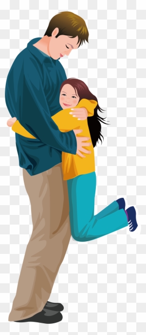 Father Daughter Hug Girl Illustration - Father And Daughter Illustration