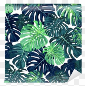 Green Vector Pattern With Monstera Palm Leaves On Dark - Monstera Palm Leaves Background