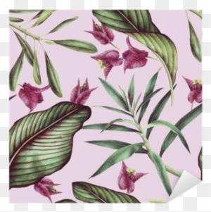 Seamless Tropical Flower Pattern, Watercolor - Papel Parede Floral Tropical 100x52cm