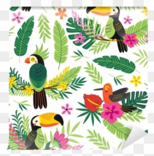 Seamless Pattern With Tropical Birds - Vector Graphics