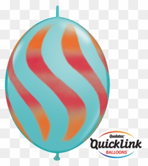 12" Quick Link Caribbean Blue Wavy Stripes/org & Red - 30cm Quick Link Balloons Blue With Green