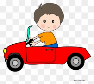 Kid Driving A Red Car Clipart - Car