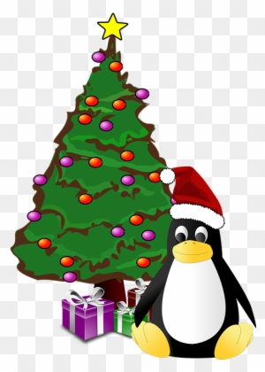 Penguin And Christmas Tree Ornament (round)