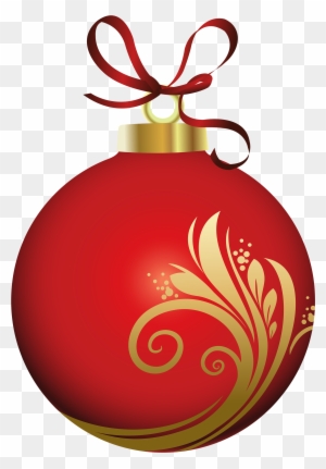 Red Christmas Ball With Decoration Png Clipart - Christmas Ball Decoration Png