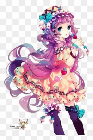 Kawaii anime girl with lots of sweet candy