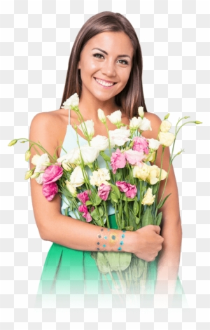 Street Girl With Flowers Affordable Orthodontics - Woman Holding Flowers