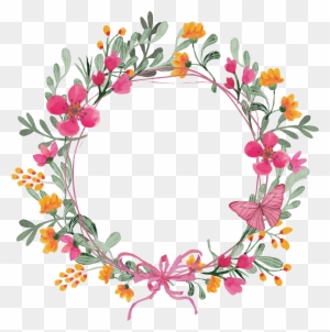 Pink Butterfly Wreath - Flower Wreath Vector Png