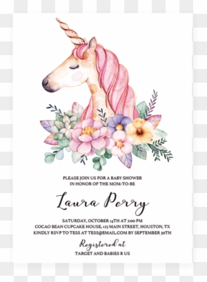 Unicorn Baby Shower Invitation Us Letter Format Of - Unicorn With Flowers Clipart