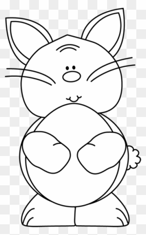Easter Bunny Holding Egg Clipart In Black And White - Easter Bunny