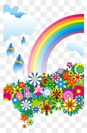 Rainbow Flowers Clouds - Rainbow And Flowers Png