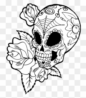 Roses Drawings With Sugar Skulls Download - Mexican Skull Drawing Transparent