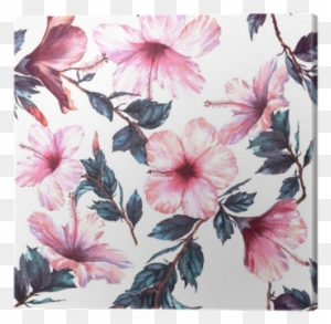 Hand-drawn Watercolor Floral Seamless Pattern With - Hibiscus Flower Png Watercolour