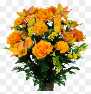 Orange Lily And Yellow Rose Mix A Vibrant Mix Of Orange - Yellow Roses And Orange Carnations